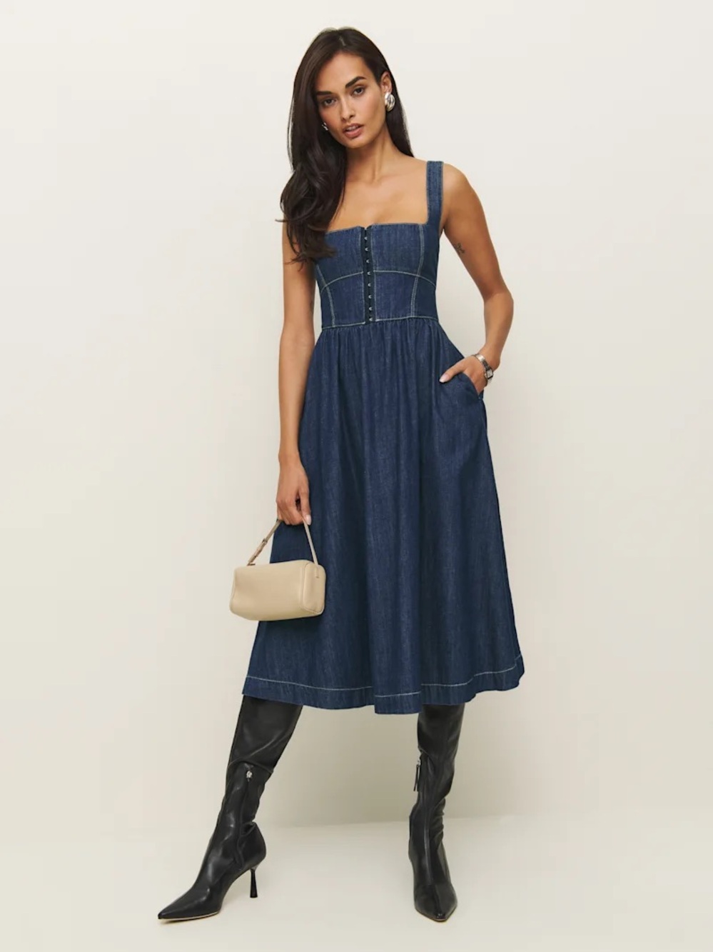 Reformation Tagliatelle Denim Midi Dress - Picture 2 of 11
